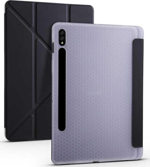 Samsung Galaxy Tab S7 SM-T870 Yatay ve Dikey Standlı Uyku Modlu Kalemlikli Trifold Arkası Silikon Kılıf - Image 1