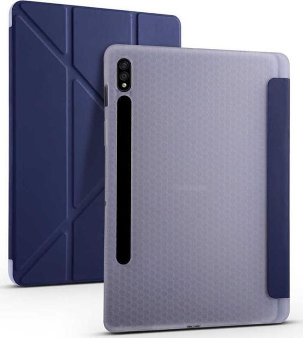Samsung Galaxy Tab S8+ SM-X800 Yatay ve Dikey Standlı Uyku Modlu Kalemlikli Trifold Arkası Silikon Kılıf - Image 1
