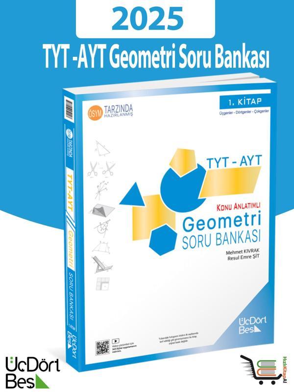 345 - TYT-AYT 2025 Model Geometri Soru Bankası - GÜNCEL BASKI - Üç Dört Beş Yayınları - Image 1
