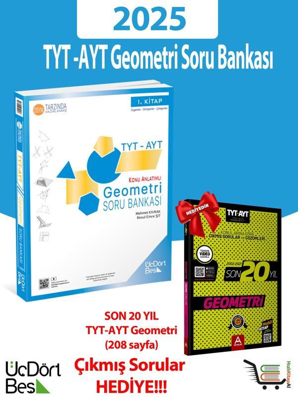 345 - TYT-AYT 2025 Model Geometri Soru Bankası Öıkmış Sorular Hediyeli! - Üç Dört Beş Yayınları - Image 1