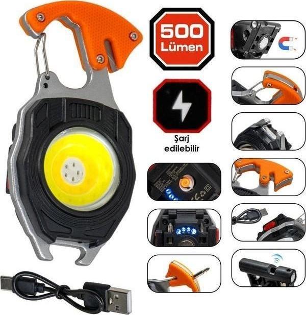 Rox 0230 Outdoor Çok Fonksiyonlu Anahtarlık Şarjlı LED Fener 500 Lümen - Image 1