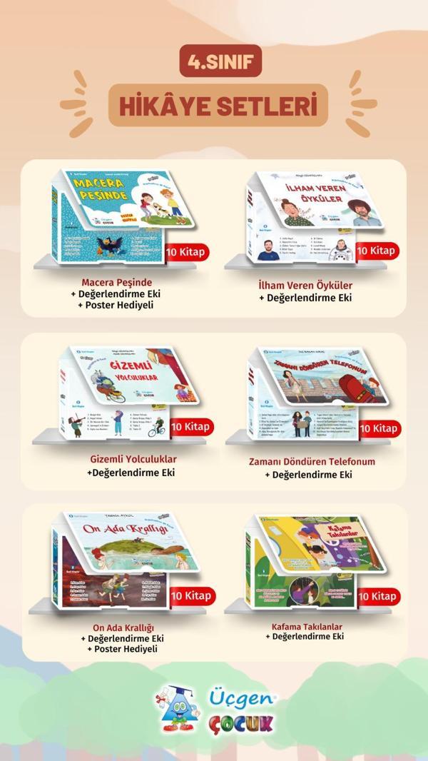 Üçgen Çocuk 4. Sınıf 6 Farklı Hikaye Seti Toplam 60 Kitap + Değerlendirme Eki 2024 - Image 1