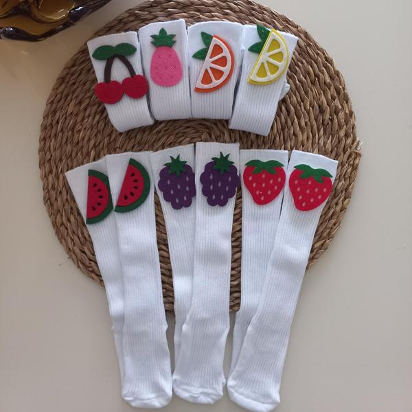 MARS BABY Kız Bebek Beyaz Karpuz Çilek Portakal Limon Ananas Böğürtlen Keçe Figürlü Dizaltı Çorap - Image 1