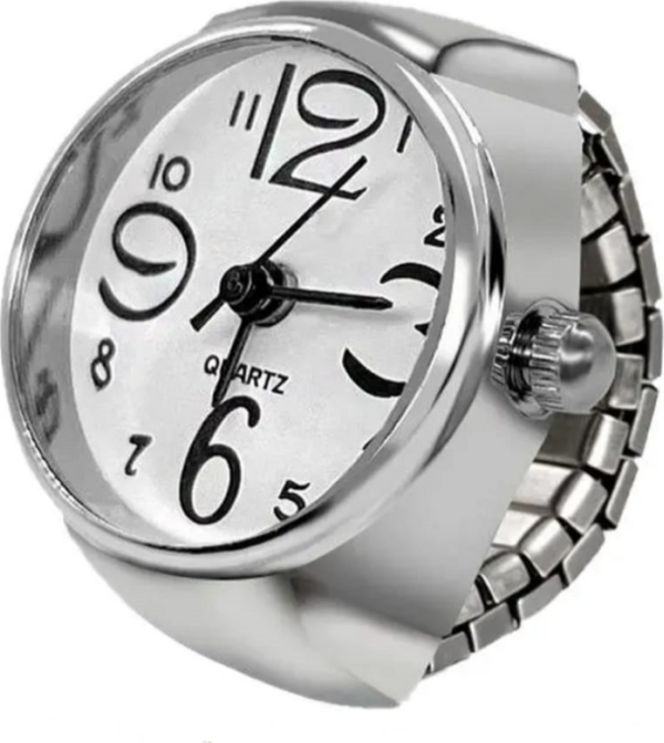 Saat Yüzük Çelik - Yaylı Parmak Kordonlu Yüzük Saat Beyaz - Image 1