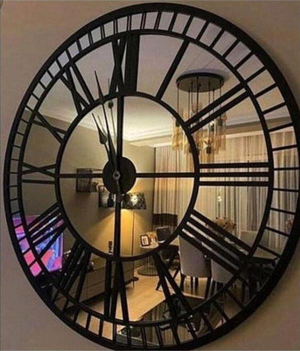 Eyka Store Rustik Tarz Dekoratif Şık Duvar Saati Gümüş - Siyah Işleme 50 Cm - Image 1