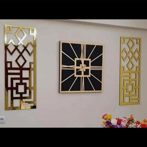 Eyka Store Siyah Kare Üzeri Gold Ayna 3 Lü Set - Image 1