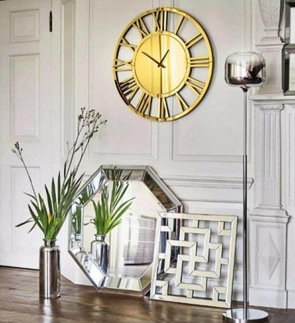 Eyka Store Xl Dekoratif Büyük Boy Gold Renk Özel Tasarım Duvar Saati, Özel Ahşap Hediye Kutusunda 70X70 - Image 1