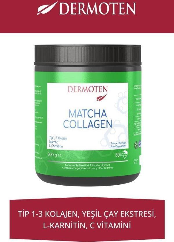Dermoten Matcha Collagen (Tip I & Tip III Kolajen, Matcha, L-Karnitin) 300 G - Image 1