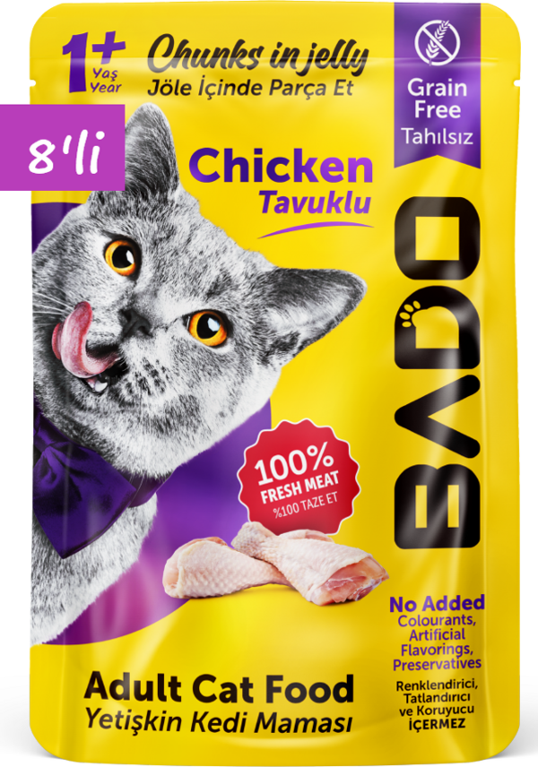 Bado Yetişkin Yaş Kedi Maması Tavuk Etli 85Gr 8'li - Image 1