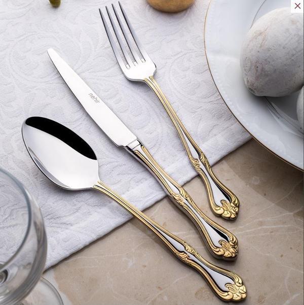 Nehir lalezar altın yemek bıçak 12 li yemek bıçağı gold - Image 1
