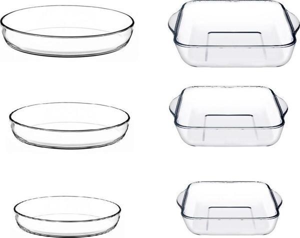 Paşabahçe kare - oval borcam tepsi seti 6 lı borcam seti takımı 3 er boy - Image 1