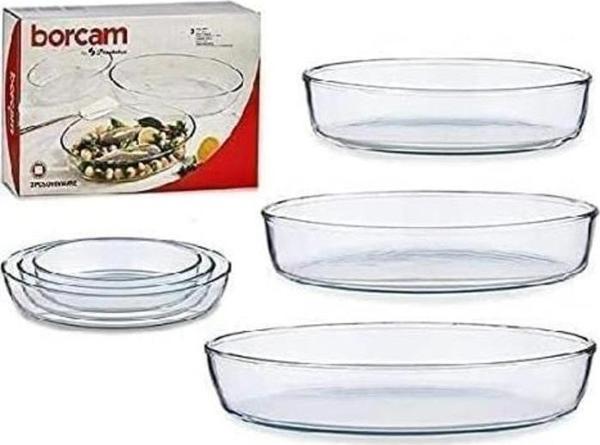 Paşabahçe oval borcam tepsi seti 3 lü borcam seti takımı 3 boy - Image 1