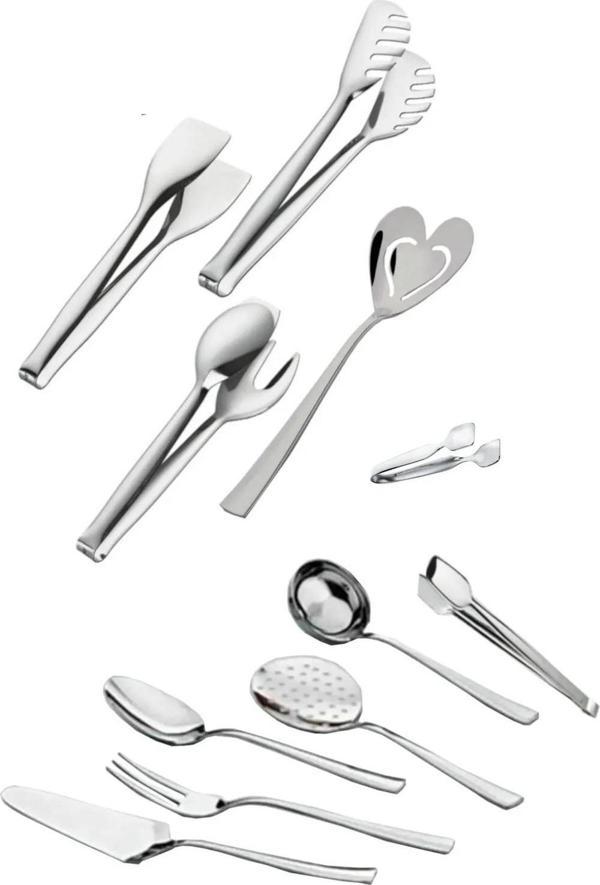 Nehir Çelik 11 Parça Spatula Kaşık Kevgir Kepçe Izgara Şeker Makarna Pasta Maşa Takımı Seti - Image 1