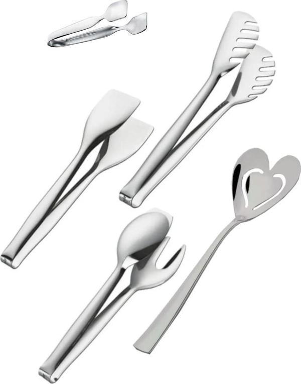 Nehir Paslanmaz 5 Parça Çelik Pasta Makarna Servis Kaşık Şeker Maşa Seti Takımı - Image 1