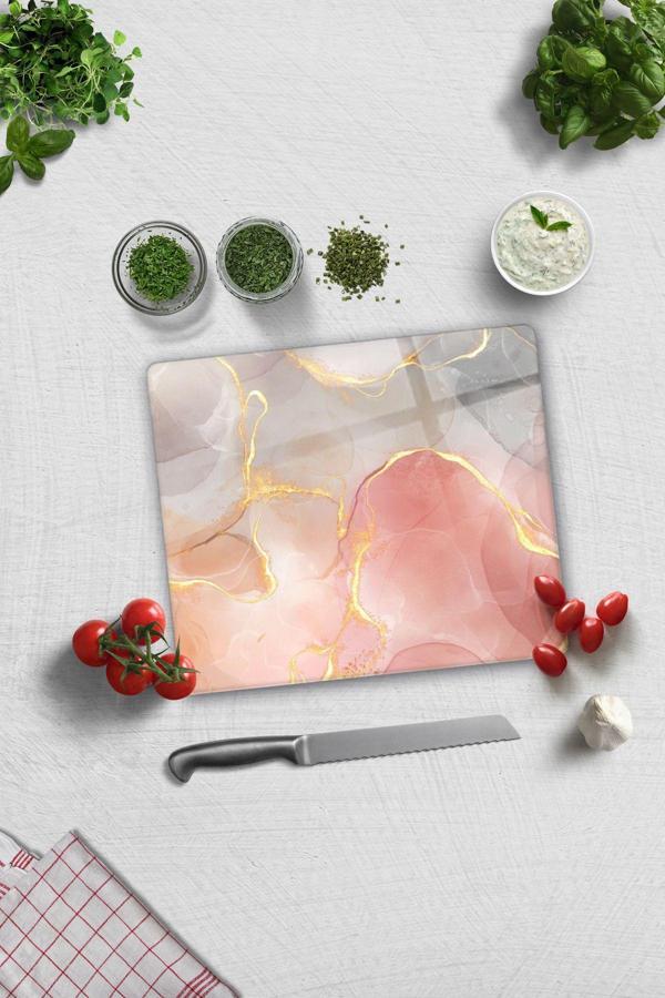 Cam Kesme Tahtası - Cam Kesme Tablası | Romantik Mermer | 29cm x 34cm - Image 1