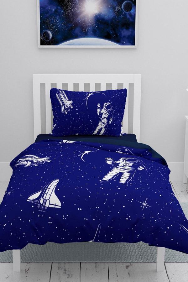 Monohome Lacivert Uzay Astronot 3D Pamuk Saten Çocuk Nevresim Takımı - Image 1