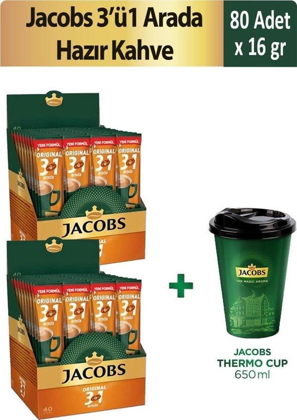Jacobs 3'ü 1 Arada Hazır Kahve 40'lı x 2 Adet + Thermo Cup 650 ml - Image 1