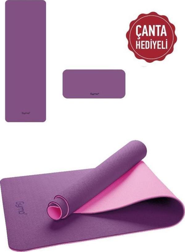 Gymo Ekolojik 6mm TPE Yoga Matı Pilates Minderi Diz Dirsek Koruyucu Matlı Set Mürdüm - Image 1