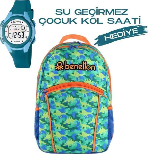 Çocuk Kol Saati Hediyeli Benetton Büyük Kapasiteli Çocuk Okul Çantası B.NT.03660 - Image 1