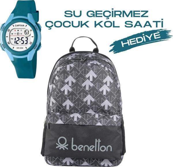 Çocuk Kol Saati Hediyeli Benetton Büyük Kapasiteli Çocuk Okul Çantası B.NT.037038 - Image 1