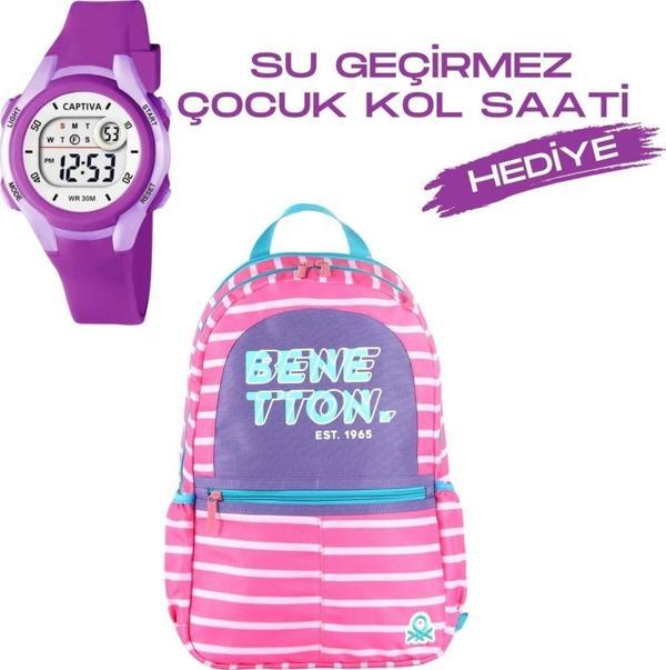Çocuk Kol Saati Hediyeli Benetton Büyük Kapasiteli Çocuk Okul Çantası B.NT.03752 - Image 1
