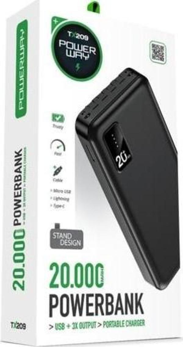 Powerway Tx209 20.000 Mah Kablolu Dijital Göstergeli Powerbank - Image 1