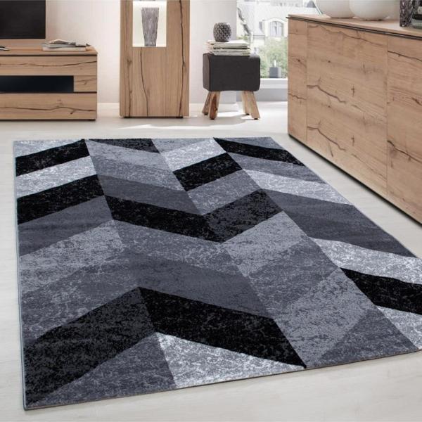Modern desenli Halı Geometrik Kareli tasarım Siyah Gri Beyaz - Image 1