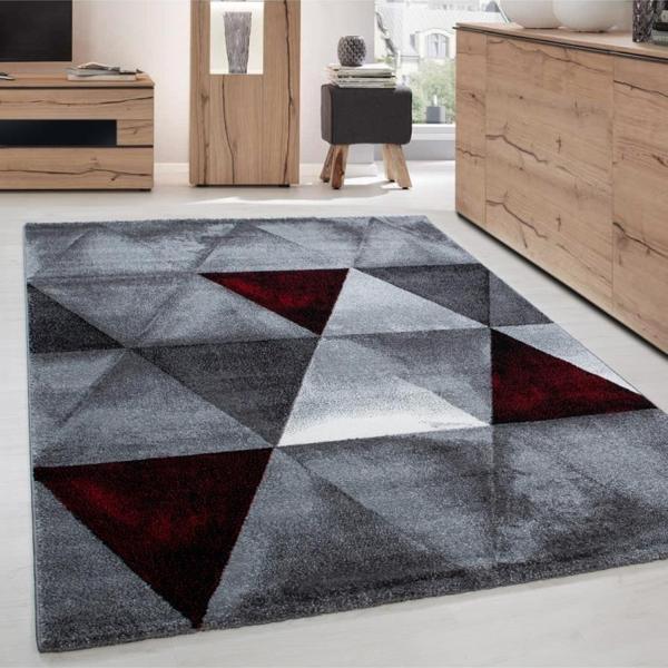 Halı modern tasarımlı kısa havlı ücgen desenli salon halısı Siyah Gri Kırmızı - Image 1
