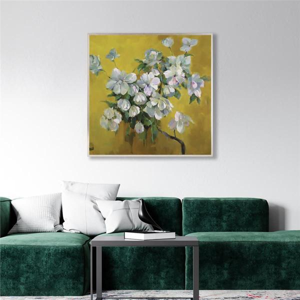 Tablosan Yağlı Boya Dokulu Tablo Dalda Modern Bahar Çiçekleri Gümüş Çerçeveli U02024 - Image 1
