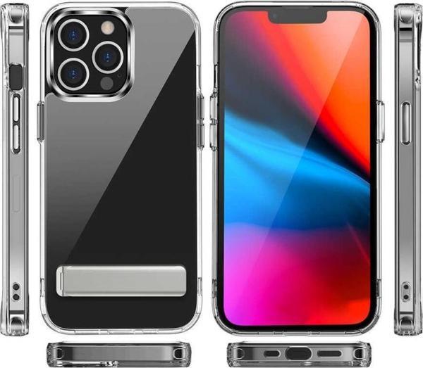 Apple iPhone 13 Pro Max Kılıf Standlı Şeffaf Silikon Zore L-Stand Kapak - Image 1