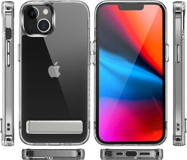 Apple iPhone 14 Kılıf Standlı Şeffaf Silikon Zore L-Stand Kapak - Image 1