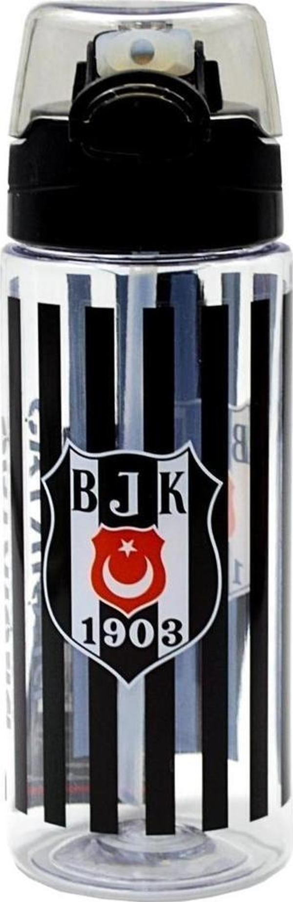 Beşiktaş Çizgili Forma Desenli Plastik Matara 500 ml Siyah Pipetli Suluk - Image 1
