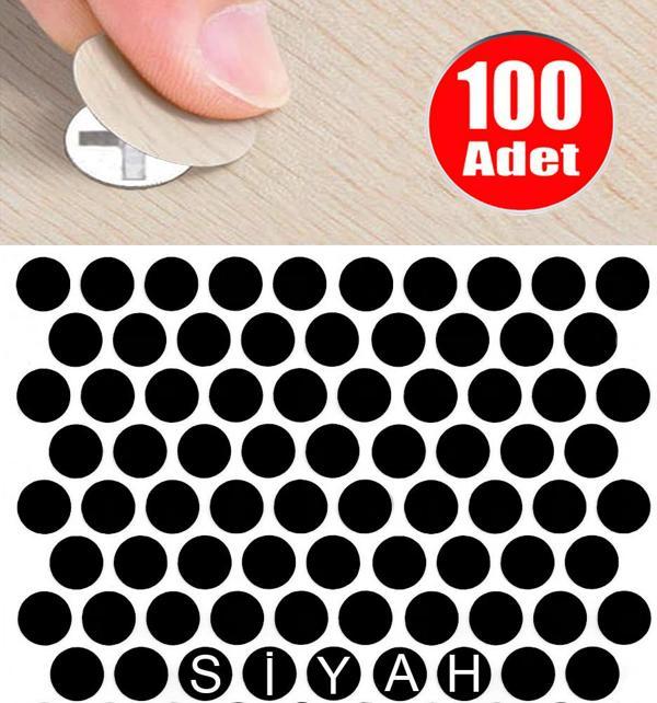 Yapışkanlı Tıpa Mobilya Dolap Vida Kapatma Gizleme Yapıştırma Kapağı Parlak Siyah -100 Adet - Image 1