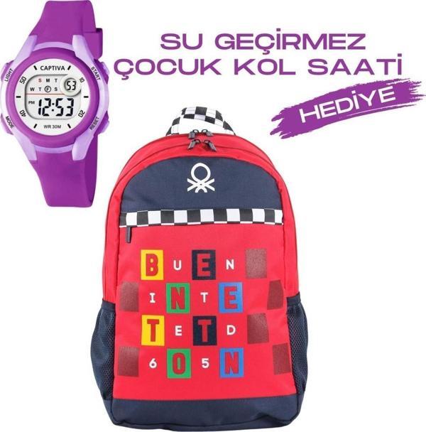 Çocuk Kol Saati Hediyeli Benetton Büyük Kapasiteli Çocuk Okul Çantası B.NT.03766 - Image 1