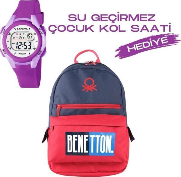 Çocuk Kol Saati Hediyeli Benetton Büyük Kapasiteli Çocuk Okul Çantası B.NT.03790 - Image 1