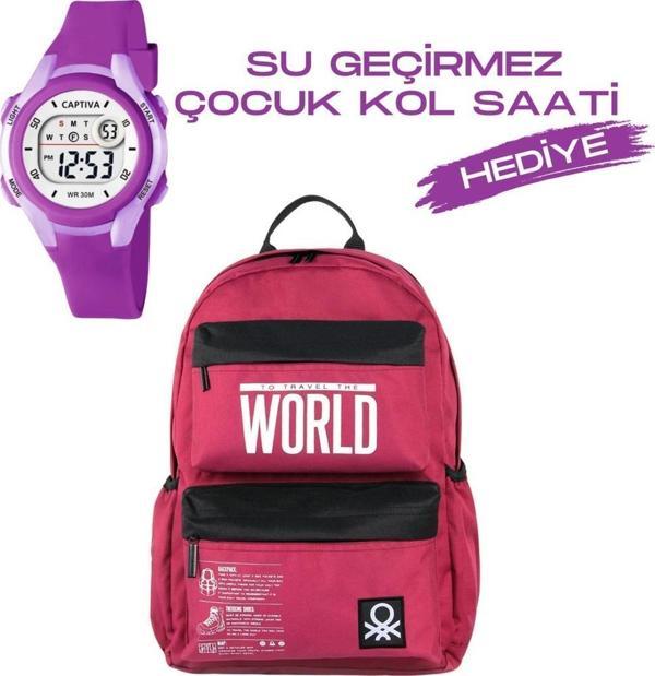 Çocuk Kol Saati Hediyeli Benetton Büyük Kapasiteli Çocuk Okul Çantası B.NT.03833 - Image 1