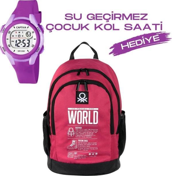 Çocuk Kol Saati Hediyeli Benetton Büyük Kapasiteli Çocuk Okul Çantası B.NT.03834 - Image 1