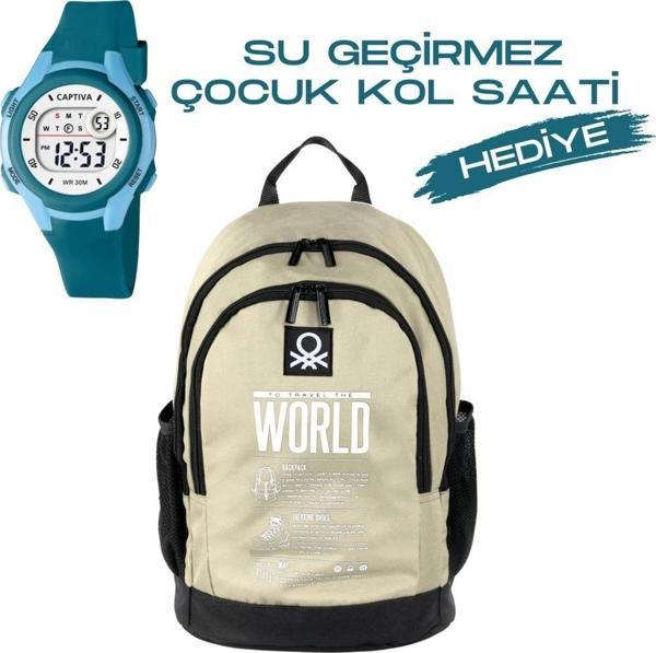 Çocuk Kol Saati Hediyeli Benetton Büyük Kapasiteli Çocuk Okul Çantası B.NT.03838 - Image 1