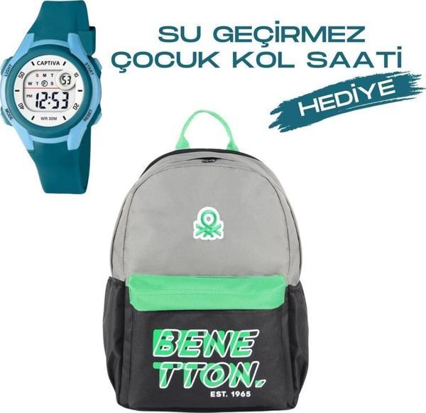 Çocuk Kol Saati Hediyeli Benetton Büyük Kapasiteli Çocuk Okul Çantası B.NT.03841 - Image 1