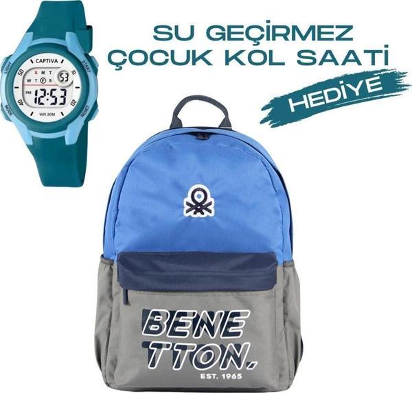 Çocuk Kol Saati Hediyeli Benetton Büyük Kapasiteli Çocuk Okul Çantası B.NT.03845 - Image 1