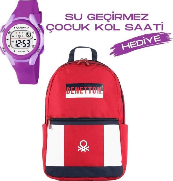 Çocuk Kol Saati Hediyeli Benetton Büyük Kapasiteli Çocuk Okul Çantası B.NT.04287 - Image 1