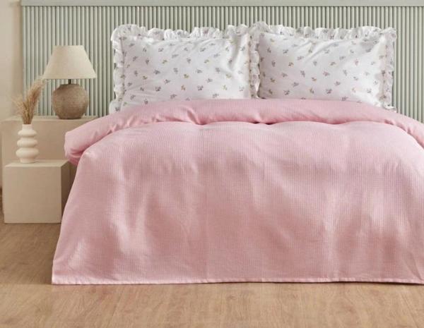 Karaca Home Lidya %100 Pamuk Çift Kişilik Pike Takımı Pudra  - Image 1