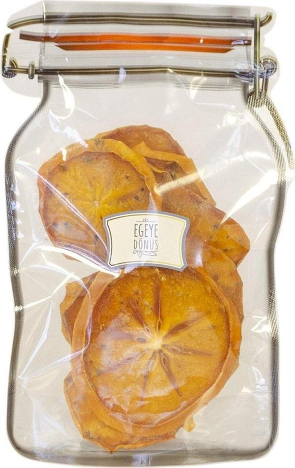 Egeye Dönüş Cennet Hurması Kurusu (dilim) - 50 Gr. - Kavanoz Görünümlü Kilitli Poşet - Kilitli Saklama Poşeti - Image 1