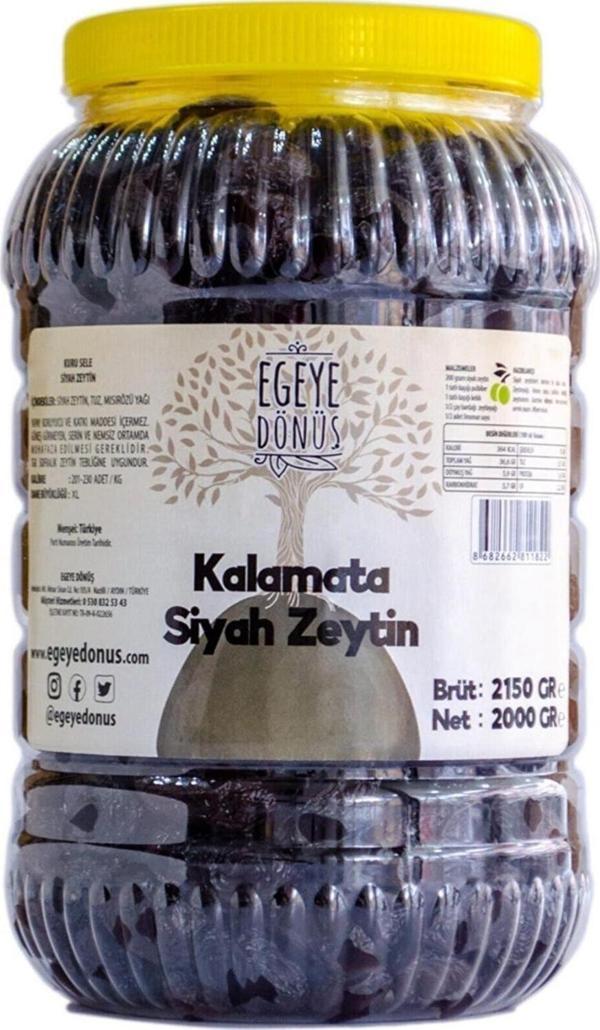 Egeye Dönüş Çok Az Tuzlu Kalamata Iri Boy Kuru Sele Siyah Zeytin (PALAMUT-JUMBO-EXTRA BOY EŞEK ZEYTİN) - 2 Kg. - Image 1