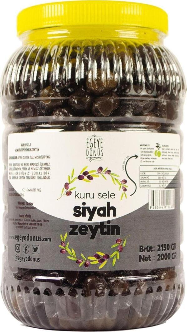 Egeye Dönüş Çok Az Tuzlu Kuru Sele Siyah Zeytin (KURUTMA SİYAH LİGHT ZEYTİN) - 2 Kg. - Image 1