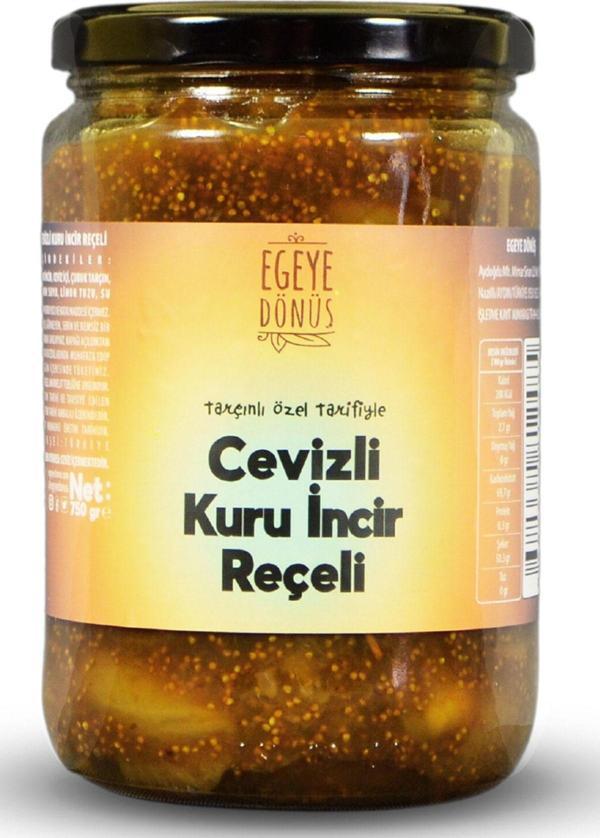 Egeye Dönüş Geleneksel Tarçınlı Bol Cevizli Kuru İncir Reçeli Cam Kavanoz - 750 Gr. (Cevizli İncir Tatlısı) - Image 1