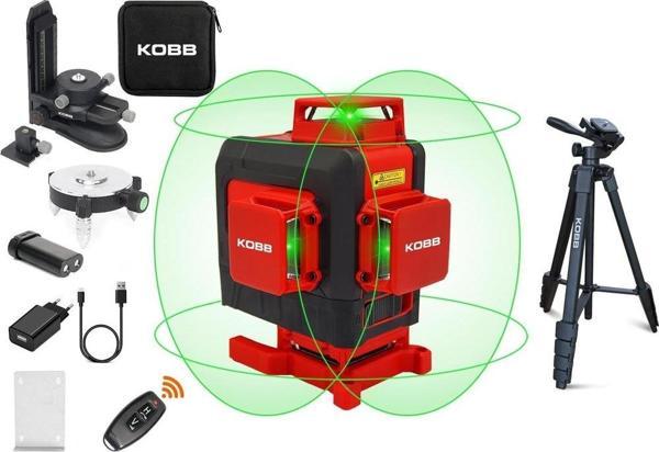 KOBB KBL35GTP Profesyonel Li-ion Şarjlı 4X360⁰ Otomatik Hizalamalı Yeşil Çapraz Çizgi Lazer Distomat+Tripod - Image 1