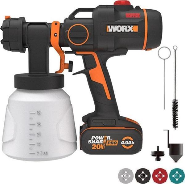WORX WX020 20Volt 4.0Ah. Li-ion Tek Akülü Kömürsüz Devir Ayarlı Boya Tabancası + 4 Parça Yedek Nozul/Meme - Image 1