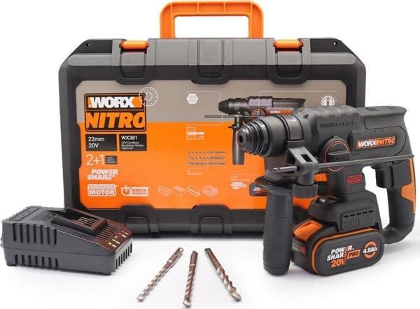 WORX WX381 20Volt 4.0Ah. 2J Li-ion Tek Akülü Profesyonel SDS-Plus Pnömatik Kırıcı/Delici + 3 Parça Delme Ucu  - Image 1
