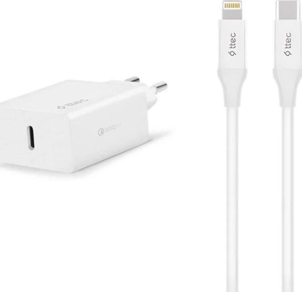 Ttec 20W PD Type C Girişli Şarj Adaptörü ve 1.2 Metre İphone Lightning Şarj Kablosu, Akım ve Isı Korumalı - Image 1